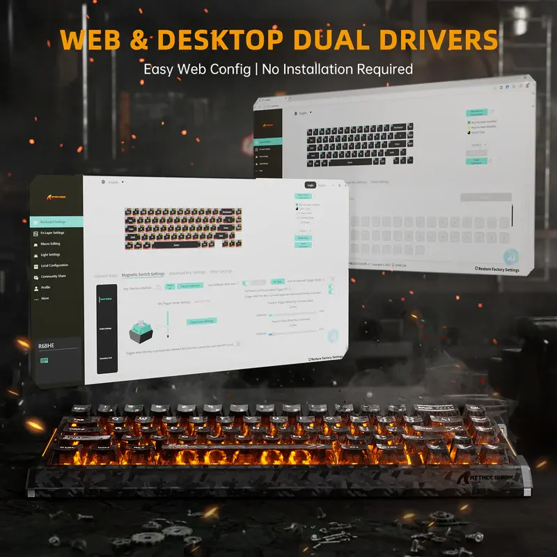 ATTACK SHARK R68 HE Carbon Fiber Rapid Trigger Keyboard Magnetic Switch (Forged Carbon Fiber Composite Keycaps)