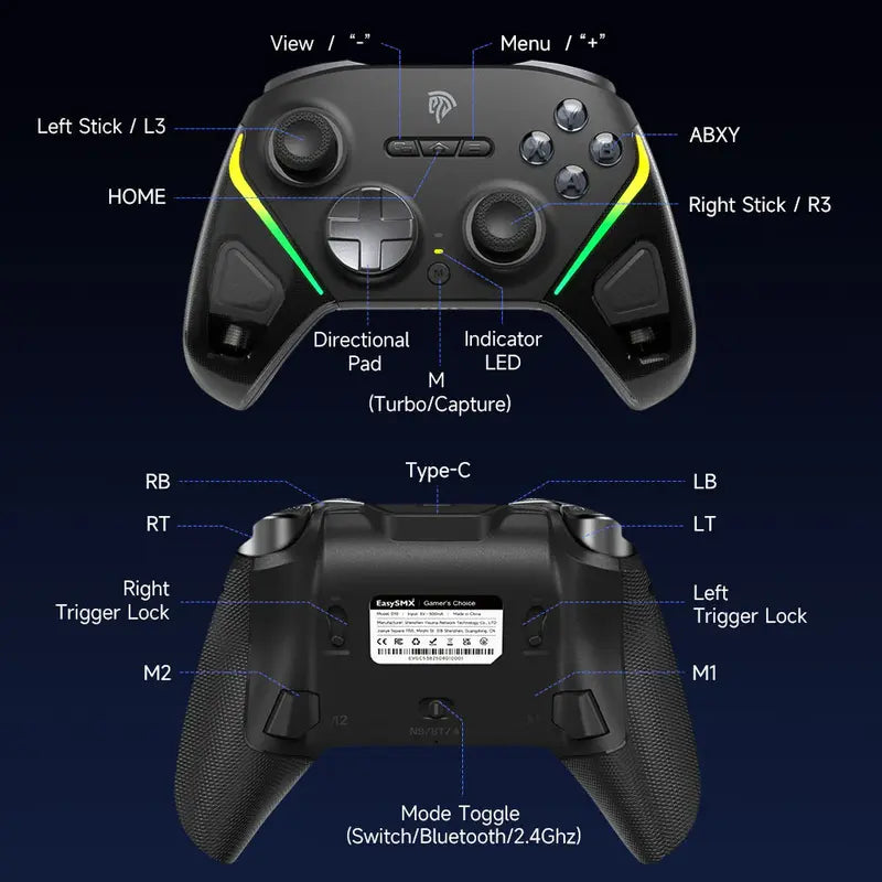 EasySMX D10 Multiplatform Gaming Controller with TMR Sticks, Trigger Lock and Charging Dock