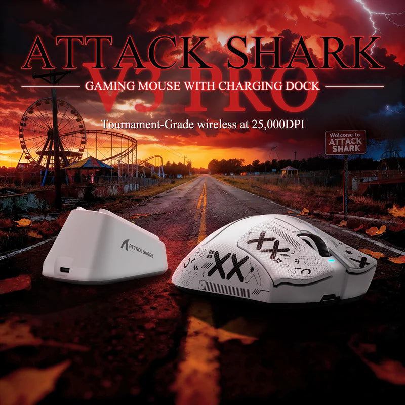 ATTACK SHARK V3PRO Ultra-Light Tri-Mode Gaming Mouse with Charging Dock – 25,000 DPI