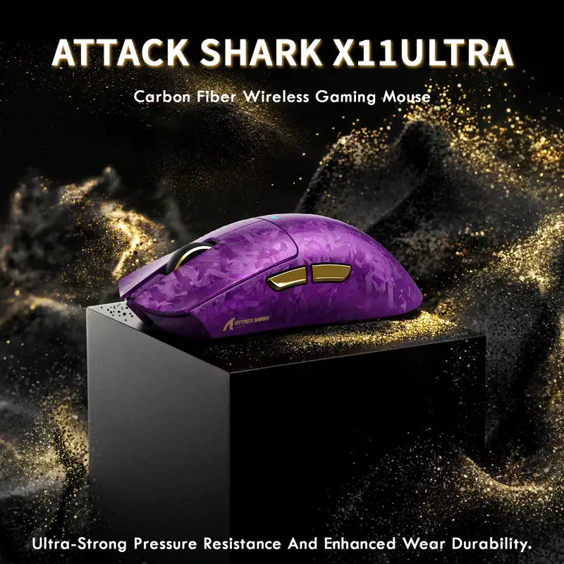 ATTACK SHARK X11 ULTRA Carbon Fiber Wireless Gaming Mouse with C06 ULTRA 8K LED Cable