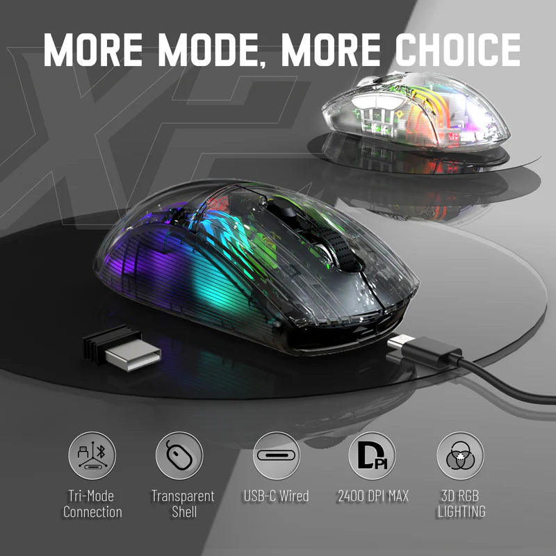 ATTACK SHARK X2 Wireless Gaming Mouse – Black Transparent (Tri-Mode RGB Mouse)