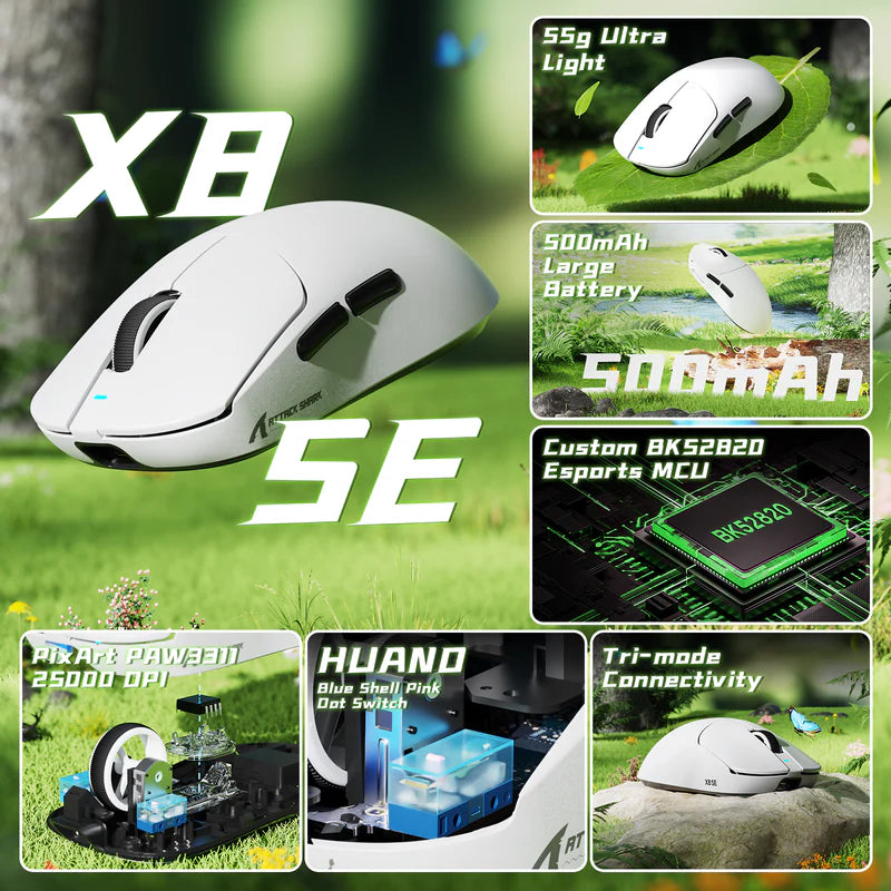 ATTACK SHARK X8SE Tri-Mode Lightweight Wireless Gaming Mouse