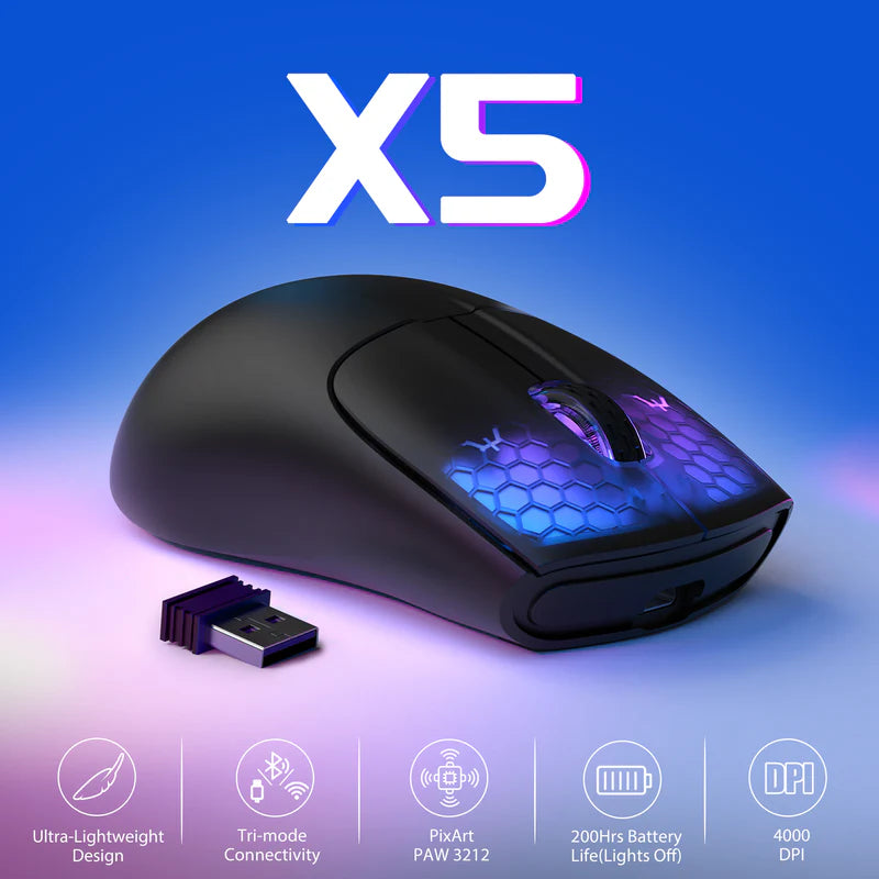 ATTACK SHARK X5 Wireless Gaming Mouse (Tri-Mode RGB Ultra-Light Mouse)