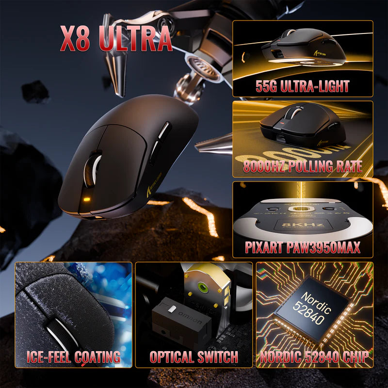 ATTACK SHARK X8 ULTIMATE Tri-Mode Lightweight Gaming Mouse – 42,000 DPI
