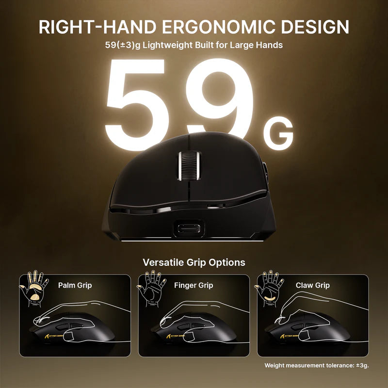 ATTACK SHARK V8 Ultra-Light Ergonomic Wireless Gaming Mouse – 42,000 DPI