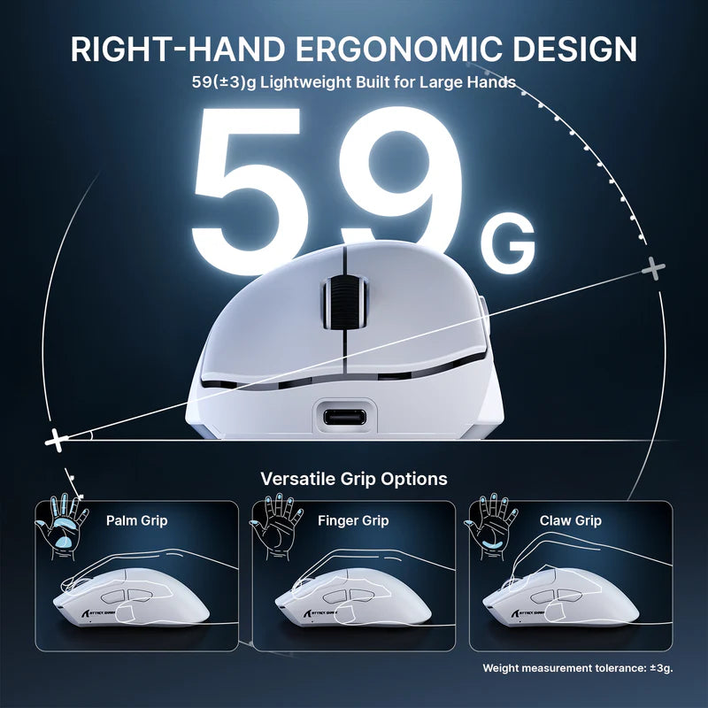ATTACK SHARK V8 Ultra-Light Ergonomic Wireless Gaming Mouse – 42,000 DPI
