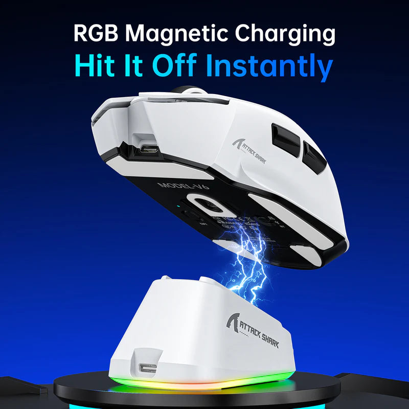 ATTACK SHARK V6 Ultra-Light Tri-Mode Gaming Mouse with RGB Charging Dock – 25,000 DPI