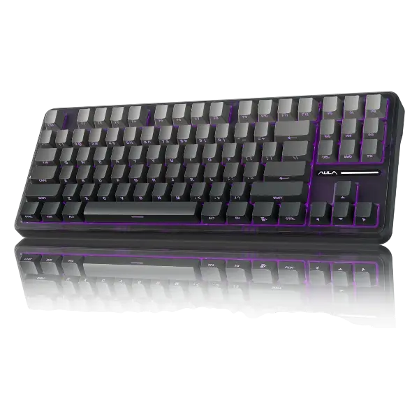 AULA F87 Pro Mechanical Keyboard – Black Gradient Gray Wood Switch V4 (Side-Printed Keycaps)