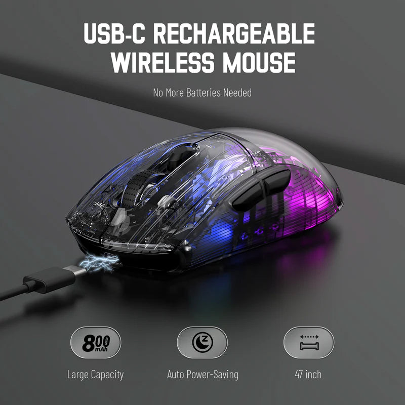 ATTACK SHARK X2 Wireless Gaming Mouse – Black Transparent (Tri-Mode RGB Mouse)
