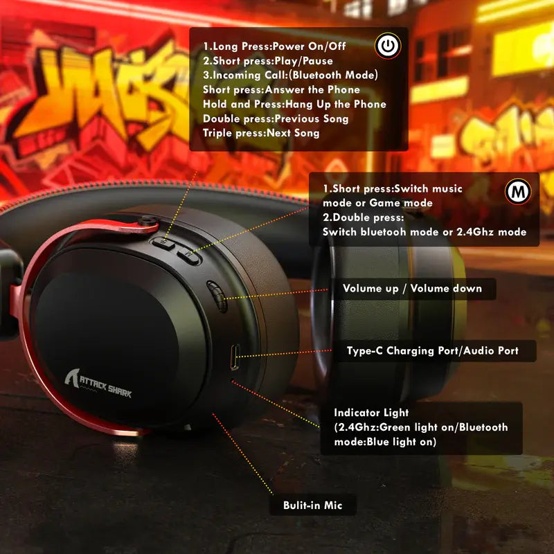 ATTACK SHARK L30PRO Tri-Mode Wireless Gaming Headset – 7.1 Surround Sound