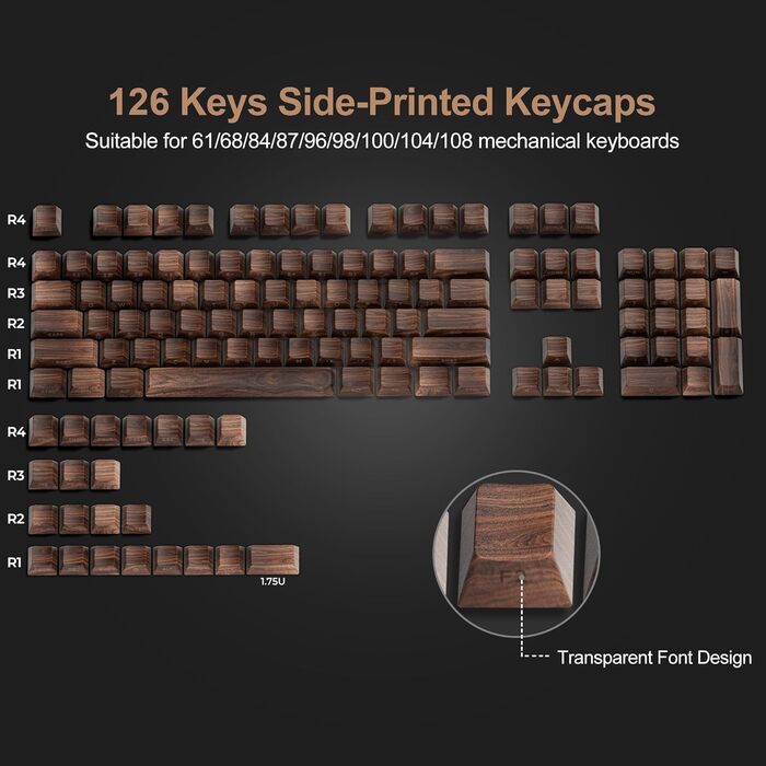 FGT-20K Walnut Wood Grain Keycaps Set – 126 Keys