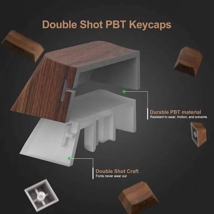 FGT-20K Walnut Wood Grain Keycaps Set – 126 Keys