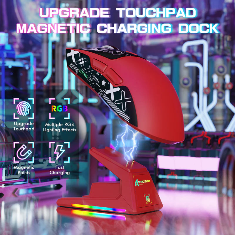 ATTACK SHARK X1 Tri-Mode Wireless Gaming Mouse (With RGB Touchpad Dock)