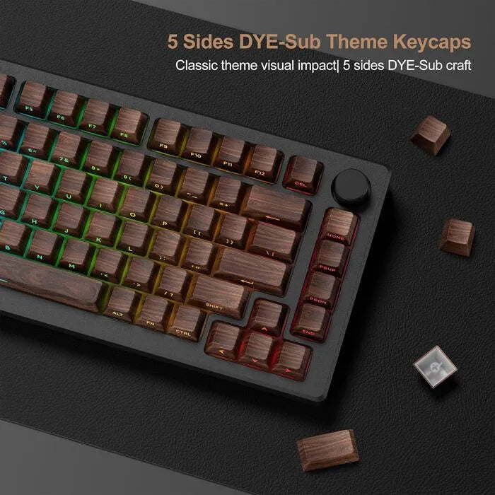 FGT-20K Walnut Wood Grain Keycaps Set – 126 Keys