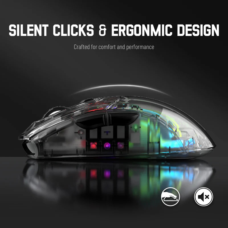 ATTACK SHARK X2 Wireless Gaming Mouse – Black Transparent (Tri-Mode RGB Mouse)
