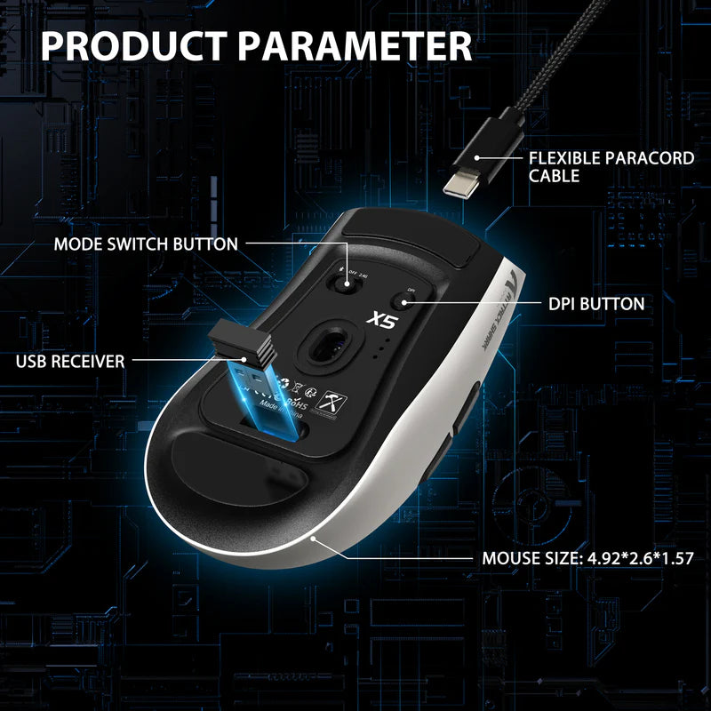 ATTACK SHARK X5 Wireless Gaming Mouse (Tri-Mode RGB Ultra-Light Mouse)