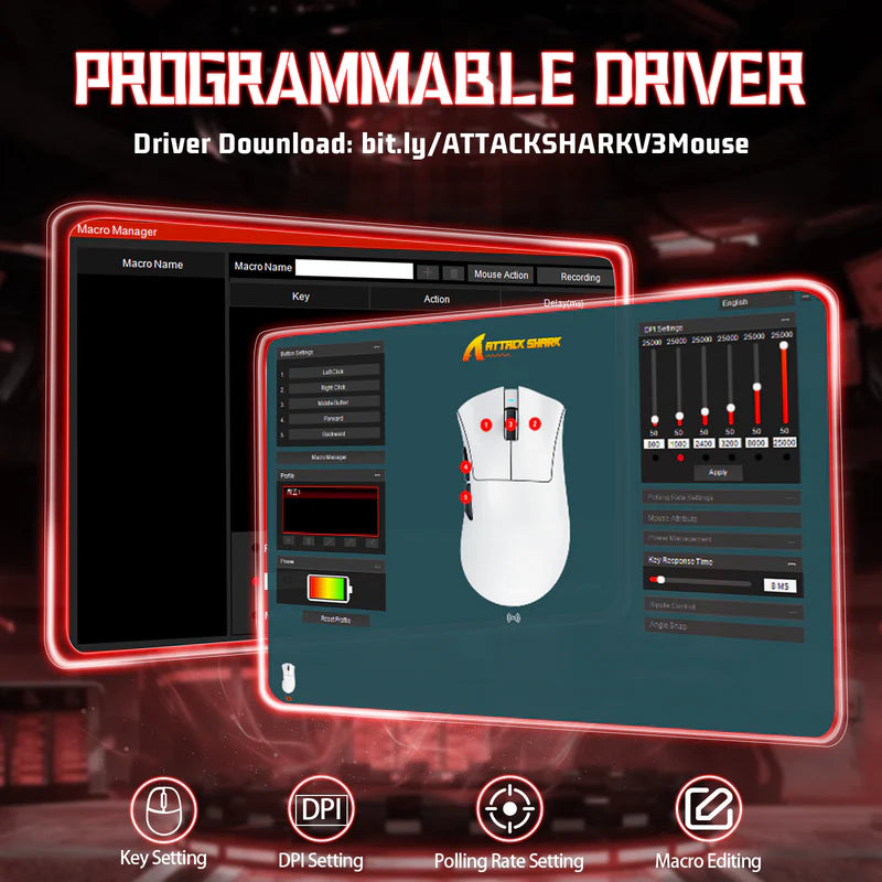 ATTACK SHARK V3 Ultra-Light Tri-Mode Gaming Mouse – 25,000 DPI