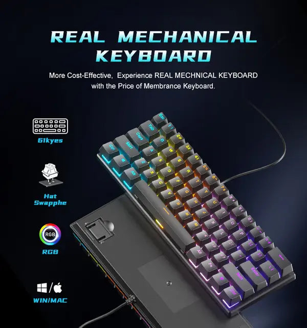 ZIFRIEND BD61(RAINBOW) 61 Keys Mechanical Gaming Keyboard – White