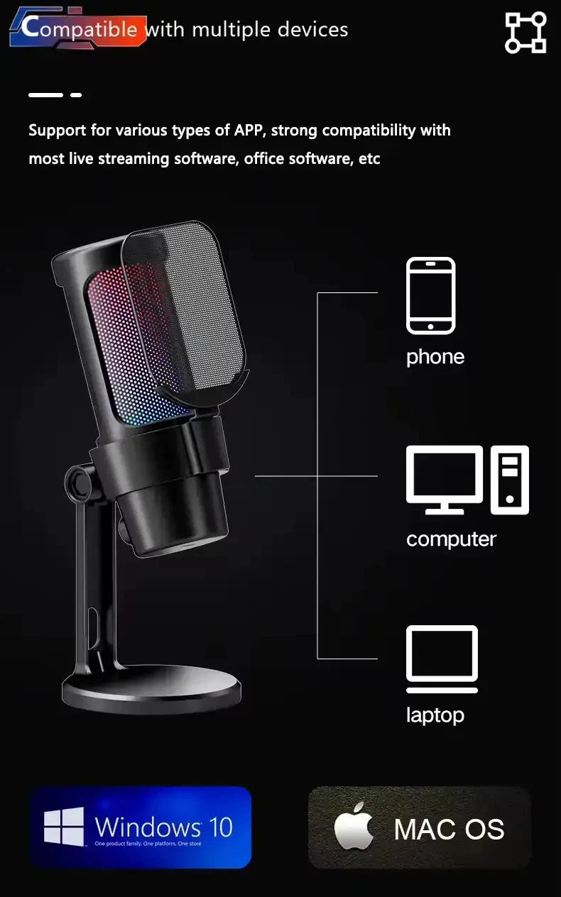 GAM-M8 Pro RGB Gaming USB Condenser Microphone with Noise Cancellation