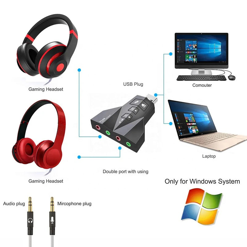 USB 7.1 Channel External Sound Card | Audio Adapter with Headphone & Mic Jacks