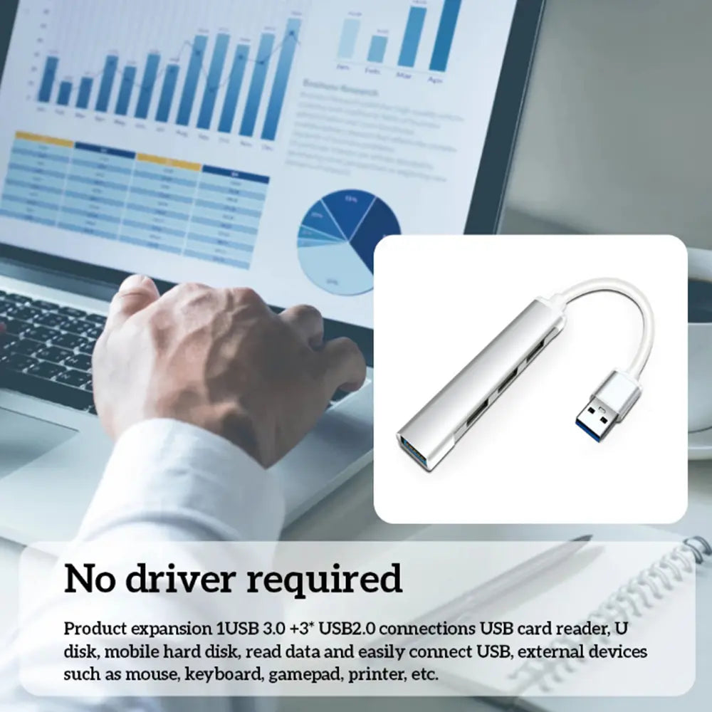 Slim 4-Port USB 3.0 Hub Adapter | High-Speed Data Hub for PC & Laptop