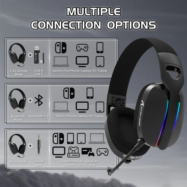 ATTACK SHARK L90 Foldable RGB Ultra-Light Tri-Mode Gaming Headset