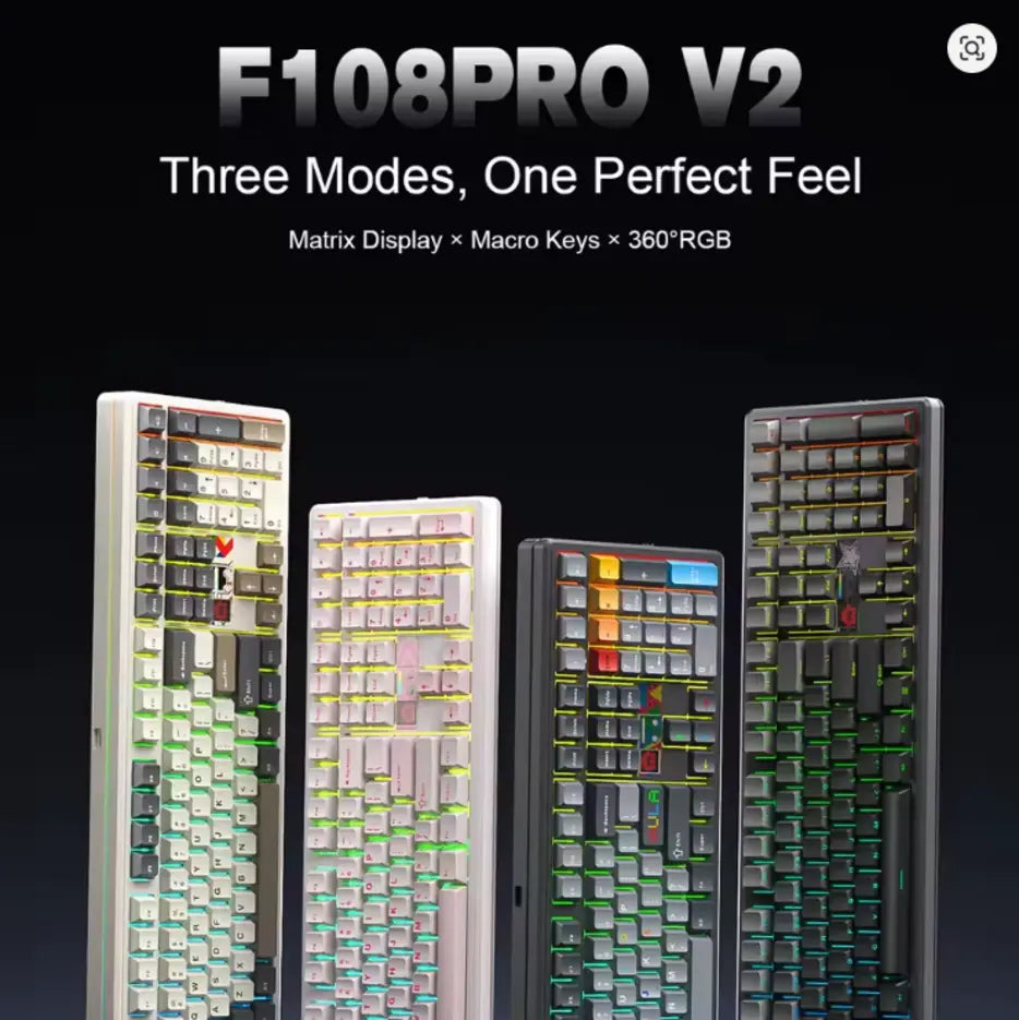 AULA F108 PRO V2 Mechanical Keyboard Tri-Mode Custom 100% Layout RGB Backlight (Gradient Gray-X3)
