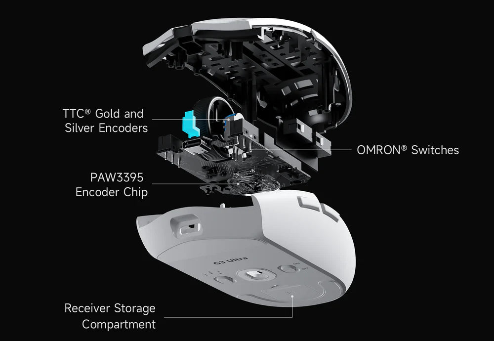 MCHOSE G3 Dual 8K High-Performance Wireless Gaming Mouse (White)