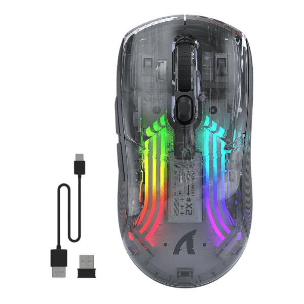 ATTACK SHARK X2 Wireless Gaming Mouse – Black Transparent (Tri-Mode RGB Mouse)