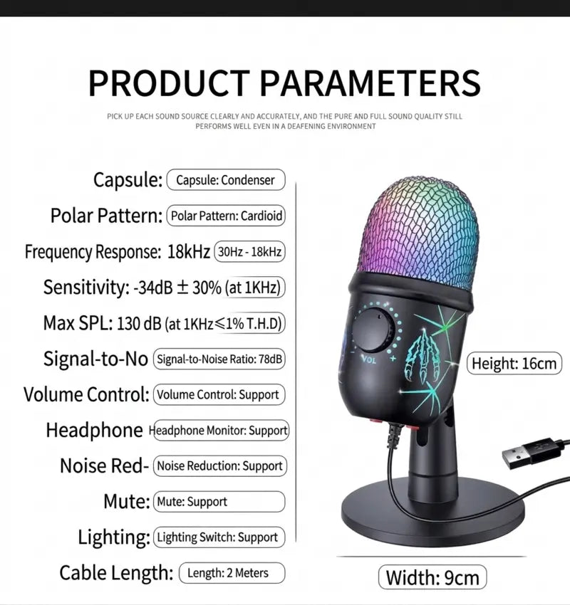 GAM-V5 COOL RGB Gaming USB Condenser Microphone with Noise Cancellation