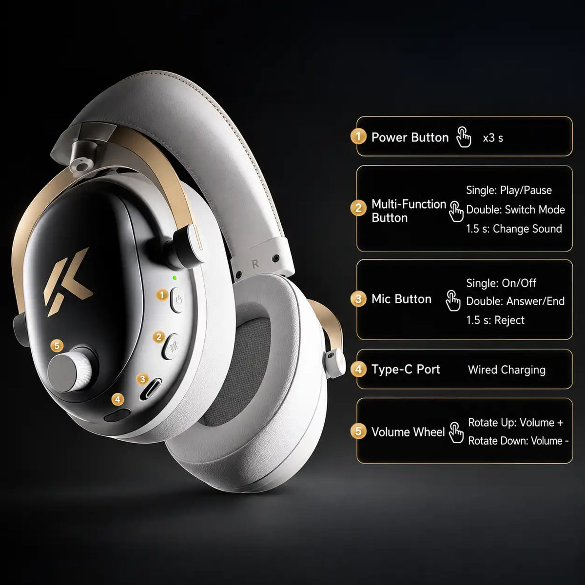 MCHOSE V9 Turbo+ Wireless Gaming Headset with Magnetic Charging Dock