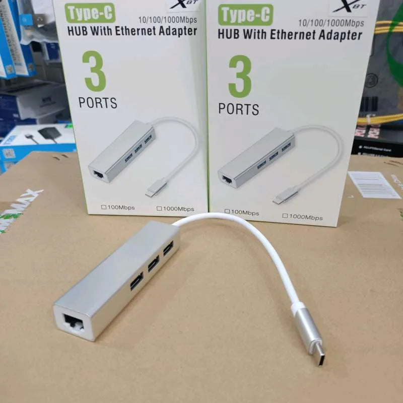 USB-C Hub with Gigabit Ethernet | 3-Port USB 3.0 Adapter type-c