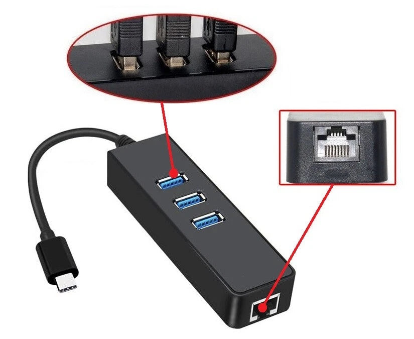 USB Hub with Gigabit Ethernet | 3-Port USB 3.0 Adapter