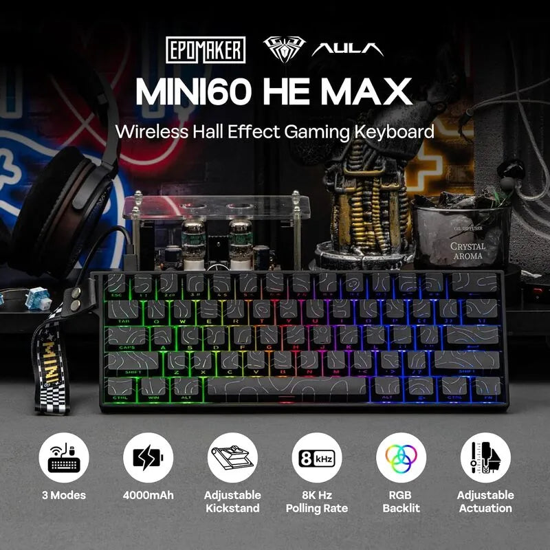 AULA MINI60 HE MAX Wireless Gaming Keyboard (Black Contour)