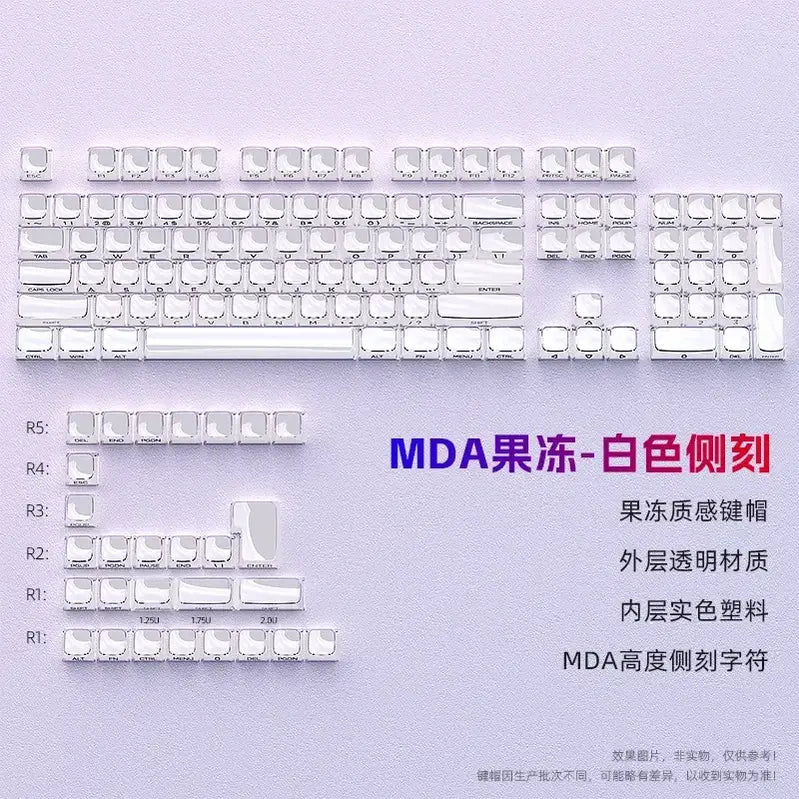 FGT-22K Jelly R2 Clear-Base White Side-Printed Keycap Set (132 Keys / MDA Profile)