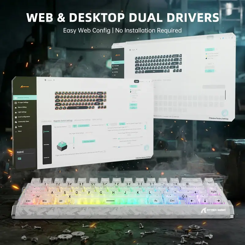 ATTACK SHARK R68 HE Carbon Fiber Rapid Trigger Keyboard Magnetic Switch (Forged Carbon Fiber Composite Keycaps)