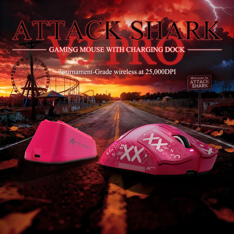 ATTACK SHARK V3PRO Ultra-Light Tri-Mode Gaming Mouse with Charging Dock – 25,000 DPI