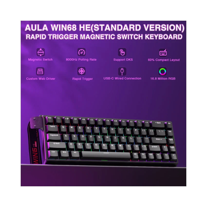 AULA WIN68 HE Wired Magnetic Gaming Keyboard – Black