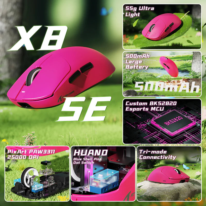 ATTACK SHARK X8SE Tri-Mode Lightweight Wireless Gaming Mouse
