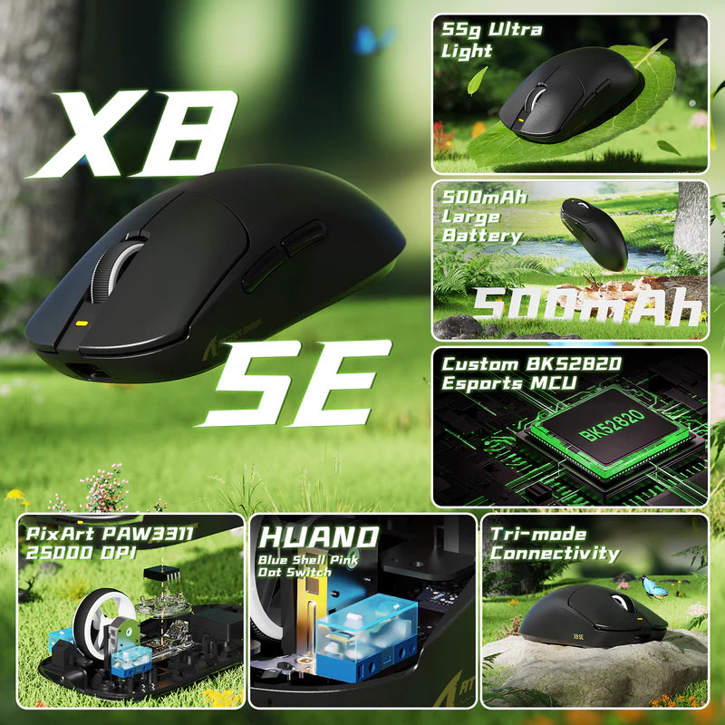 ATTACK SHARK X8SE Tri-Mode Lightweight Wireless Gaming Mouse