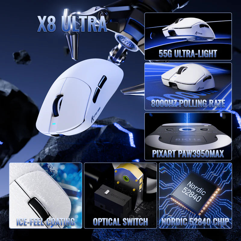ATTACK SHARK X8 ULTIMATE Tri-Mode Lightweight Gaming Mouse – 42,000 DPI