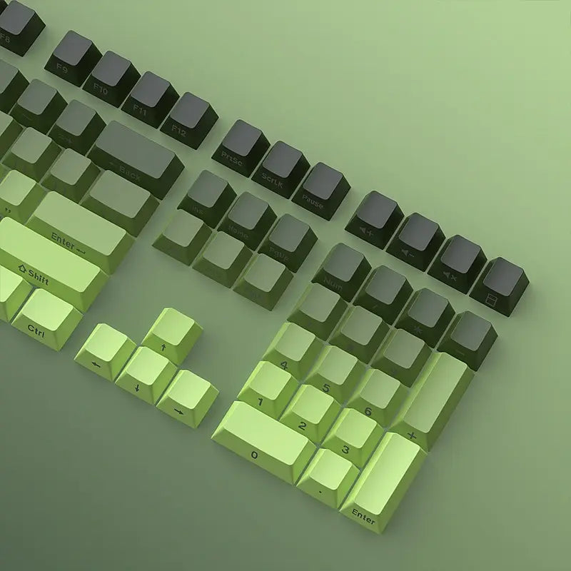 FGT-011K Matcha Green Gradient PBT Side Engraved Keycaps Set – 133 Keys