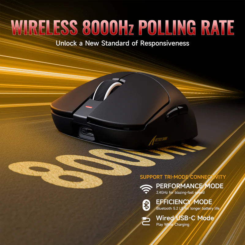 ATTACK SHARK X8 ULTIMATE Tri-Mode Lightweight Gaming Mouse – 42,000 DPI
