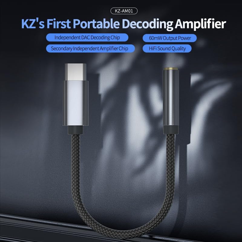 KZ AM01 Portable Type-C DAC & Amplifier – Hi-Fi Audio Adapter