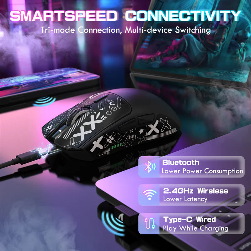 ATTACK SHARK X1 Tri-Mode Wireless Gaming Mouse (With RGB Touchpad Dock)