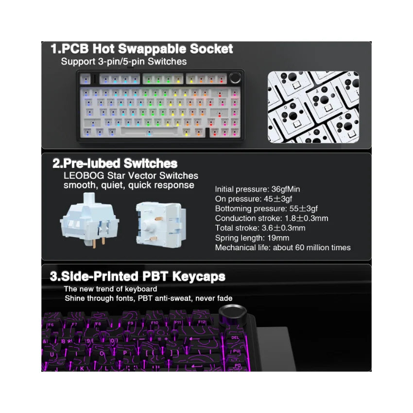 AULA F75 Pro Knob Side-Printed Mechanical Keyboard