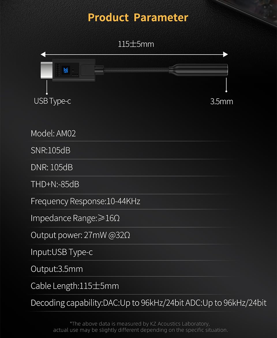 KZ AM02 Portable Type-C DAC & Amplifier with Professional EQ Controls