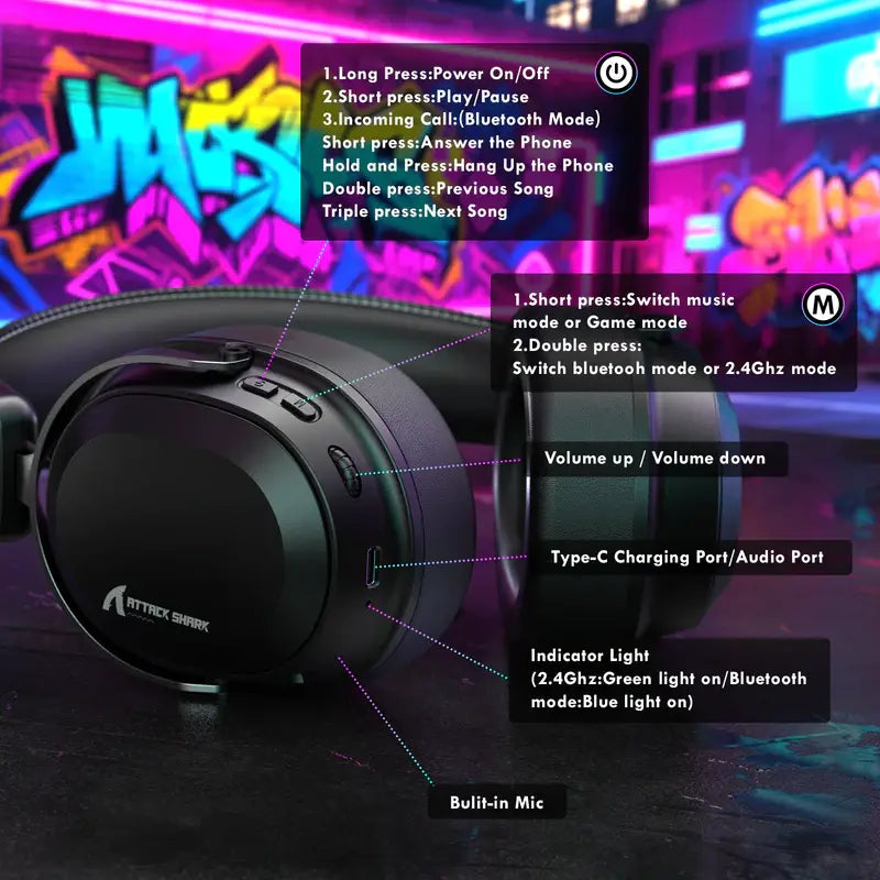 ATTACK SHARK L30PRO Tri-Mode Wireless Gaming Headset – 7.1 Surround Sound