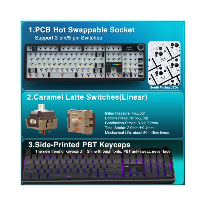 AULA F108 Pro Full Size Vision Knob Keyboard (Gradient Black Side Printed)
