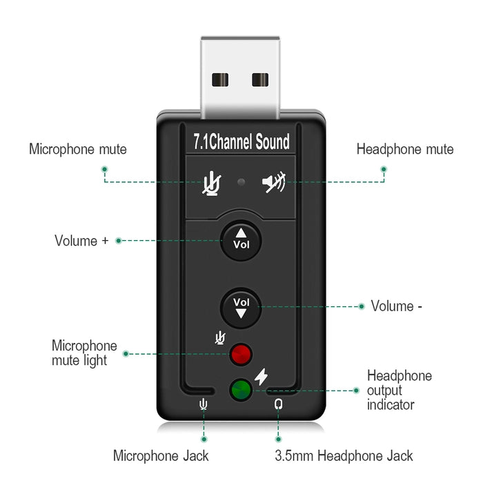 USB 7.1 Channel 3D Audio Adapter – External Sound Card